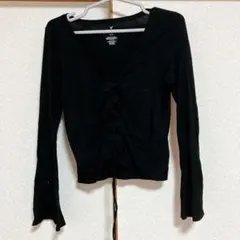 美品☆アメリカンイーグル レディース 長袖カットソー 【L】ブラック Ｖネック