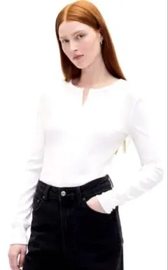 GAP モダンリブヘンリーネックTシャツ ホワイト