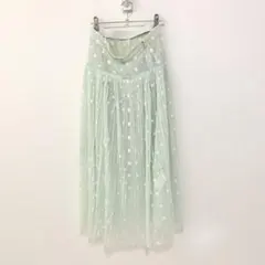 FUR FUR　レース チュールスカート ロング丈 ペチコート付き グリーン