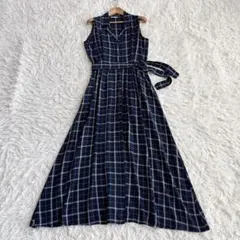 ベネトン シャツワンピース マキシ丈 イタリア製 ベルト付き Aライン 紺 40