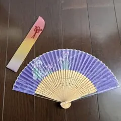 昭和レトロ 扇子 菖蒲柄 紫色 扇子袋付き