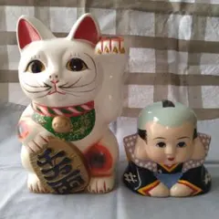 福助　古備前　貯金箱　縁起物　アンティーク　昭和レトロ　骨董品　明治　大正 福助人形 陶器の貯金箱 福助貯金箱 昭和レトロ 縁起物 骨董品