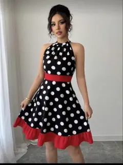 新作一点限り、水玉模様ノースリーブミニワンピース