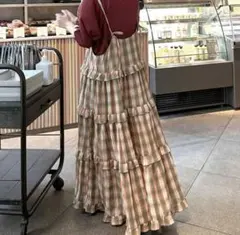 美品 Alley by w closetフリルティアードキャミワンピ チェック柄