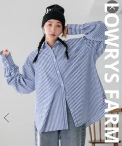 LOWRYS FARM　ストライプ２ＷＡYシャツ　ブルー