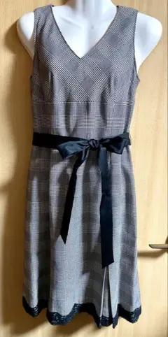 【美品】コムサイズム　ノースリーブ 千鳥格子柄 ワンピース