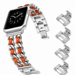 Apple Watch バンド オレンジ シルバー チェーン