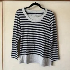 ストライプ長袖トップス グレーとネイビー