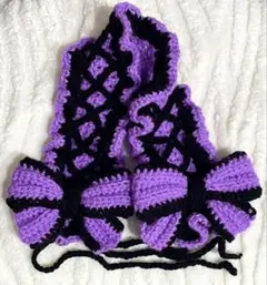 ヘッドドレス 手編み 編み物 紫 黒 ハンドメイド