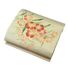 ユ88美品未使用名古屋帯 塩瀬　花 正絹 着物帯　仕立て上り