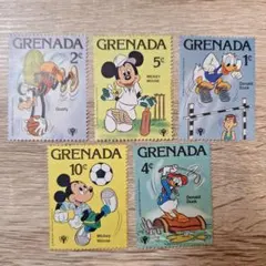 グレナダ ミッキーマウス ドナルドダック 切手 5枚セット