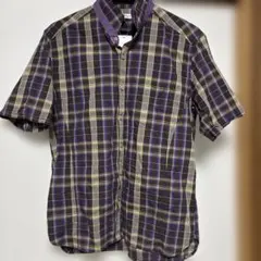 コットン100% 紫チェック 半袖シャツ サイズ46のサムネイル