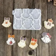 ハロウィン　リボンをつけたお化けのシリコンモールド