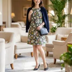 G104*モルダヴィータ☆エポカ☆花柄☆ノースリーブ☆ワンピース☆紺 緑グリーン