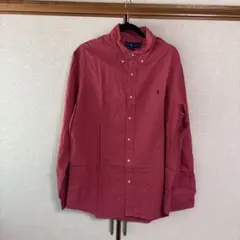 ポロラルフローレン シャツ レッド オレンジ リネン100 刺繍ポニー 