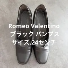 Romeo Valentino ブラック レザーパンプス スクエア フォーマル