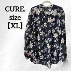 CURE. 【XL】ネイビー 花柄 長袖シャツ