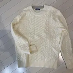 NAVY ケーブル編みニットセーター Lサイズ クリームのサムネイル