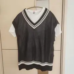 Pink Latte メッシュ Vネック ベストTシャツ M