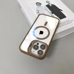 iPhone13/14ケース　MagSafe　スタンド　ブラウン　クリアケース