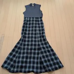 ノースリーブカットソーワンピース グレー チェック柄