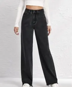 ハイウエスト ワイドレッグジーパン