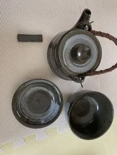 グレー 陶器急須と茶碗セット