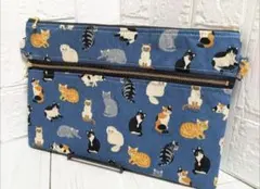 ハンドメイド 【482】おむつポーチ　サコッシュ　 ダブルファスナーポーチ