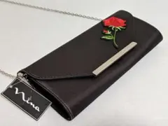 Nina New York ニナ☆ブラックサテン クランチショルダー バッグ☆