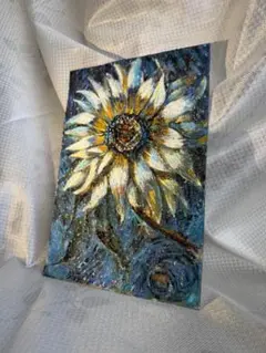 【画家手描き真跡】テクスチャアート・ひまわり星月夜・ゴッホ風・世界唯一 画家手描き真跡】テクスチャアート・ひまわり星月夜・ゴッホ風・世界
