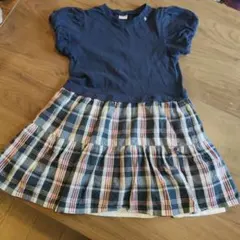 petit main 半袖ワンピース 120cm ネイビー/チェック　女の子　夏