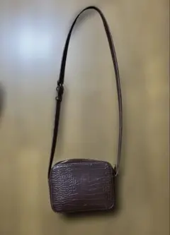 ブラウン　クロコエンボス ショルダーバッグ