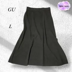 A834.ジーユー/ニット台形スカート【L】ブラック/シンプル/暖か/着回し自由のサムネイル