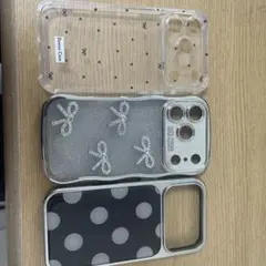 iPhone17Pro用ケース 3点セット リボン ラメ ドット