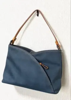 ❤️SAZABY ネイビーショルダーバッグ　デニム調　ナイロン×レザー　収納力◎