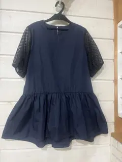 アンタイトル　ネイビー ペプラム 半袖 トップス レース袖美品のサムネイル