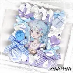 硬質ケーストレカケースホイップデコB8白紫ミックス 水色リボン チョコ アイス