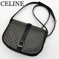 CELINE ショルダーバッグ　マカダム柄　PVC×レザー　ロゴ金具　ネイビー