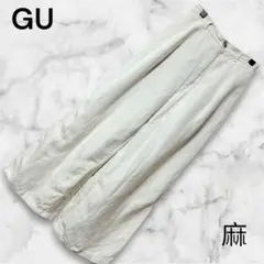 【GU】 ジーユー (S) / レディース ワイドパンツ リネン混 ナチュラル