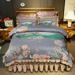 ワイドダブル ベッド用品4点セット ．寝具 枕カバー掛け布団カバー ベッドパッド