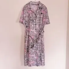 【希少】昭和レトロ 総柄 ロングワンピース ベルト付 20/20 ヴィンテージ