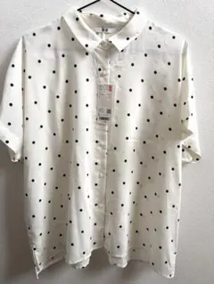 早い者勝ち⭕️UNIQLO ドット柄 レーヨンプリントブラウス 白系L 水玉 春