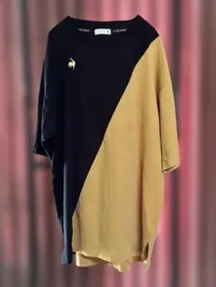 【ルコック】バイカラー Tシャツ Oサイズ ベージュ 黒 テニス ウェア スリッ