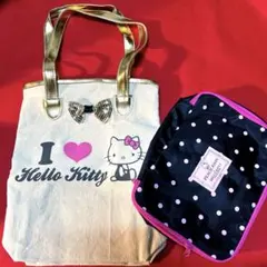 ハローキティ　Hello Kitty キャンバスバッグ　ポーチ　2点セット