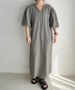 LOWRYS FARM 【前後着用可能】チェックバルーンスリーブワンピース