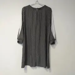 4L　袖リボン　グレー✕白　チュニック　大きいサイズ