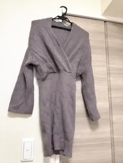 GRL リブニットワンピース タイト ミニワンピ Vネック モカブラウン F