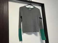新品　未使用　リブ編み長袖セーター グレー/グリーン