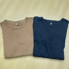 UNIQLO 半袖リブTシャツ ブラックLブラウンM 5分丈　2枚セット