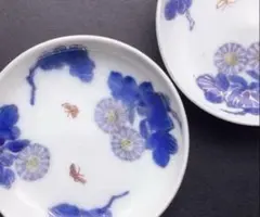 染付菊蝶小皿　深川製磁や白薩摩焼、imaneや九谷焼、マイセン、サルグミンヌ好き
